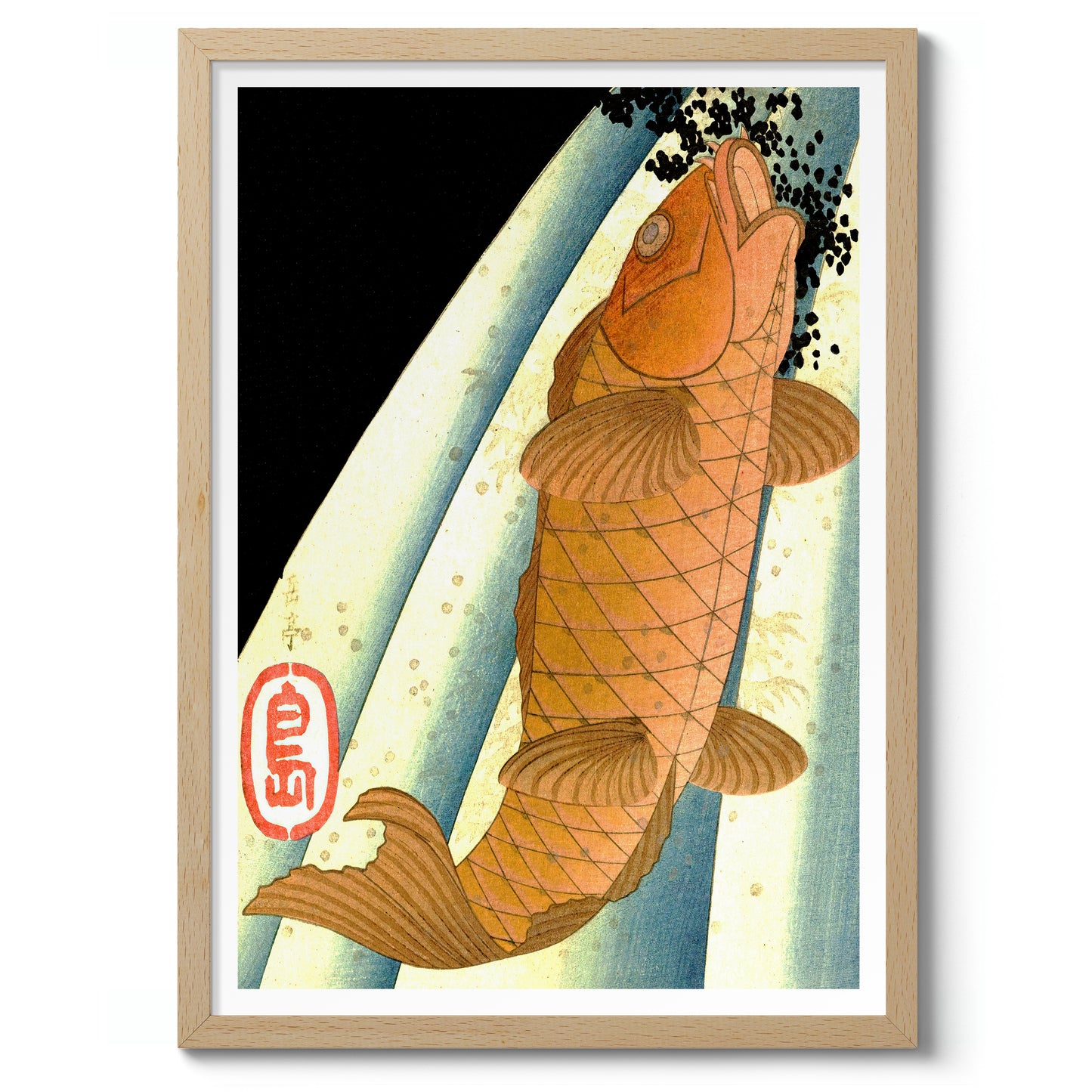 Red Carp Ascending a Waterfall