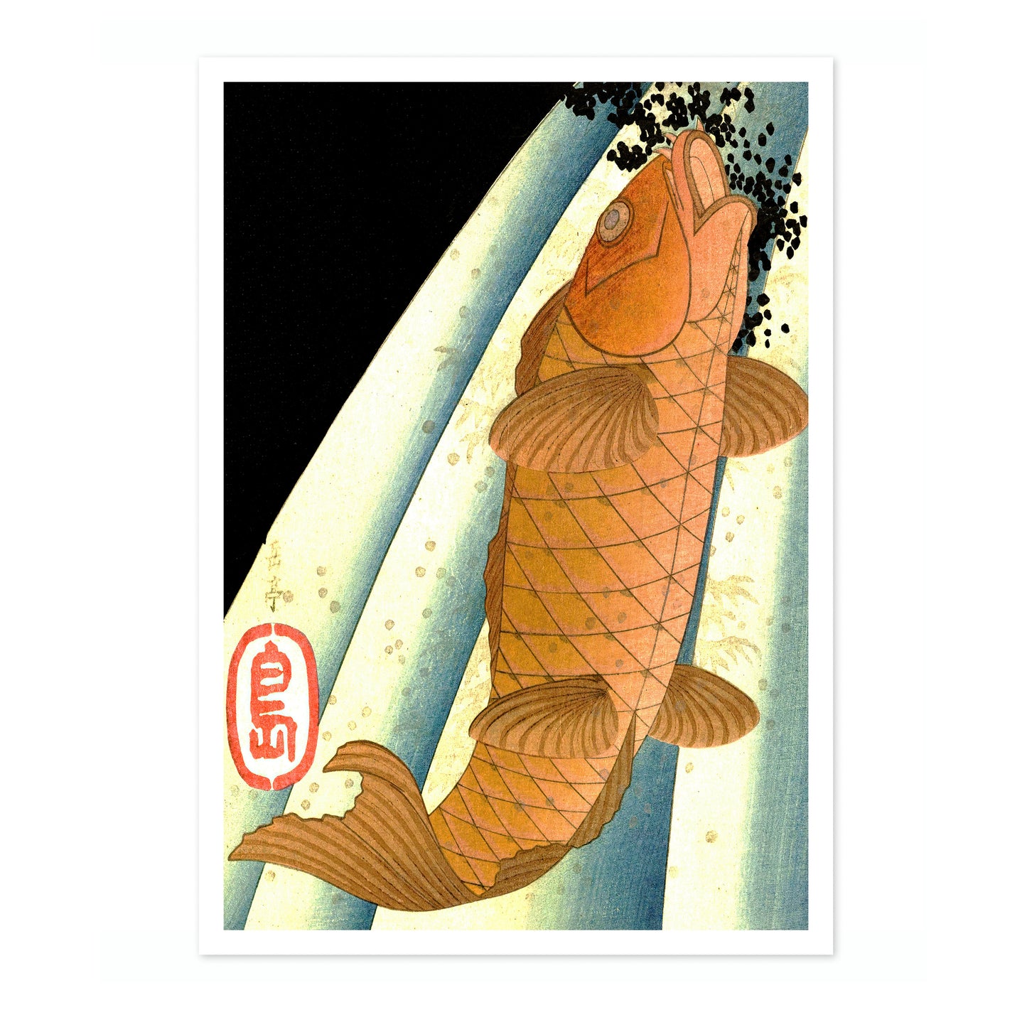 Red Carp Ascending a Waterfall
