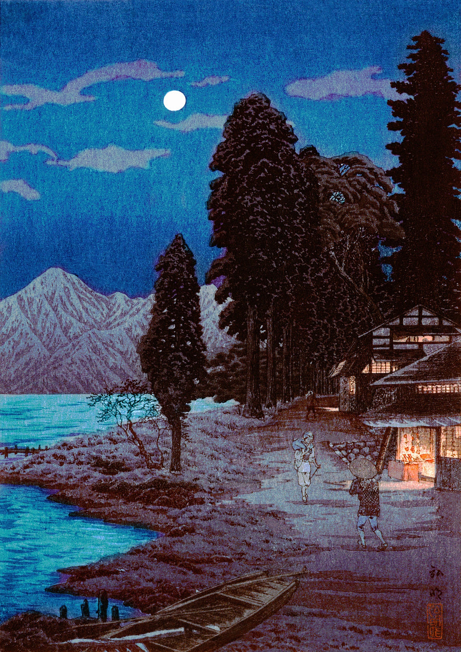 Lac Chūzenji en gravure sur bois de la lune - Print Only frame