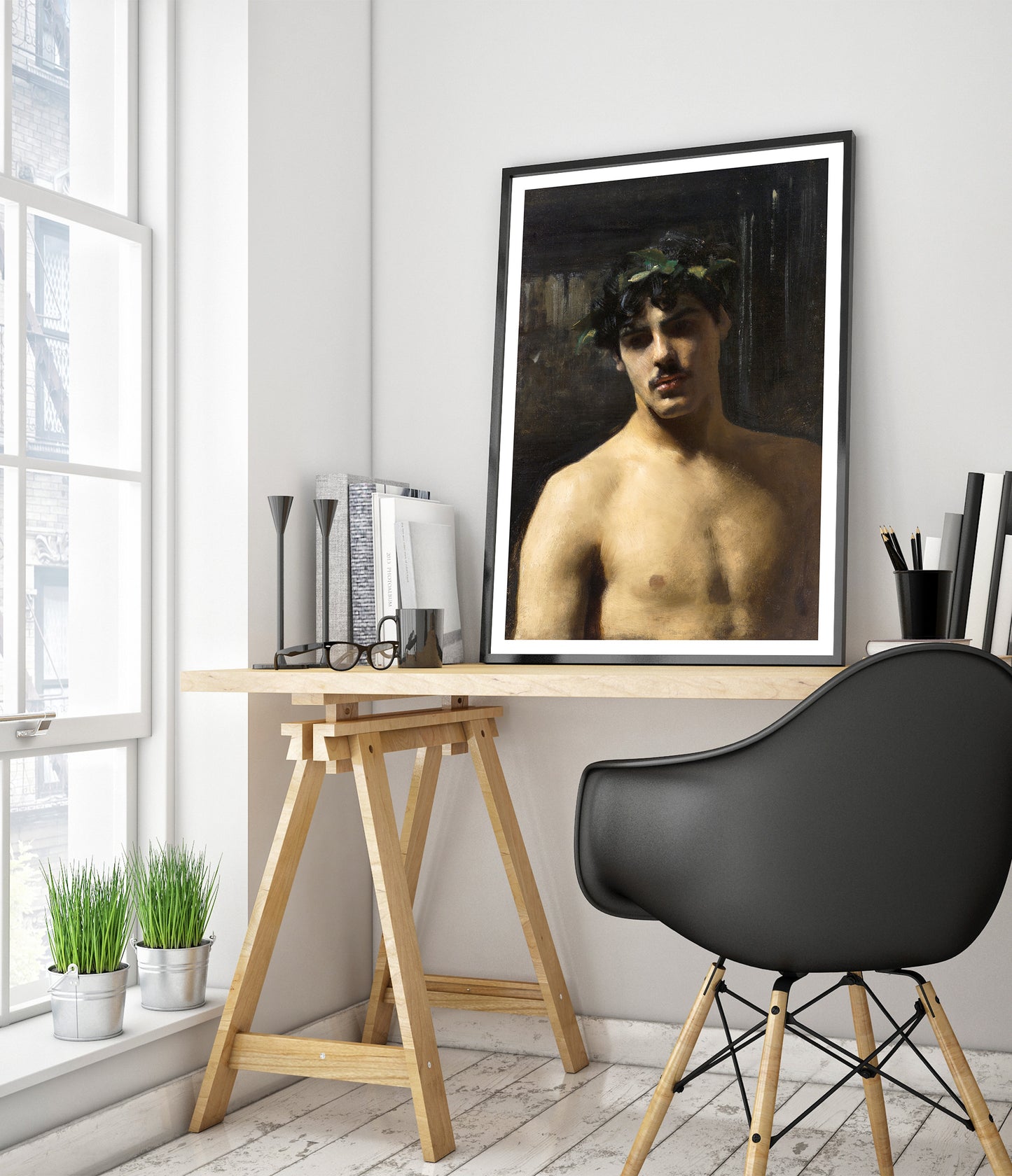 Man som bär lagerkrans