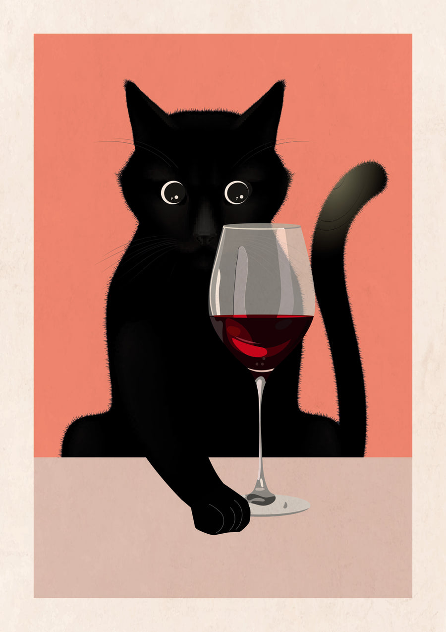 Cat & Red Wine - Print Only frame