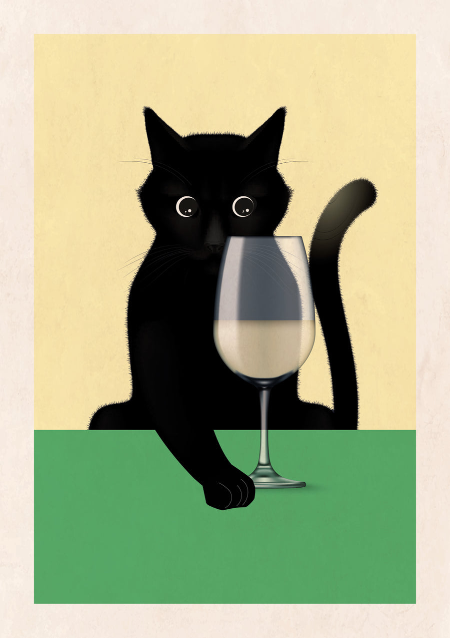 Cat & White Wine - Print Only frame