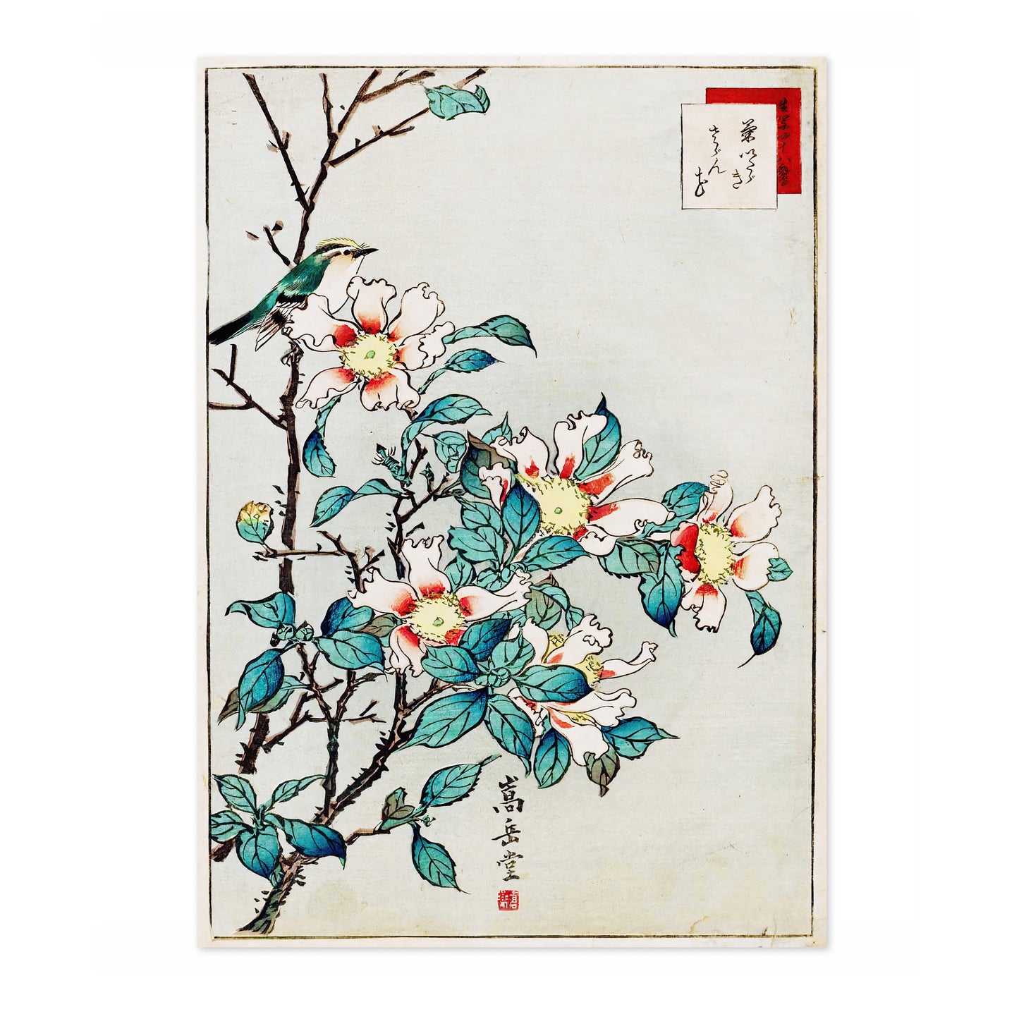 Blue Bird and Pink Flowers