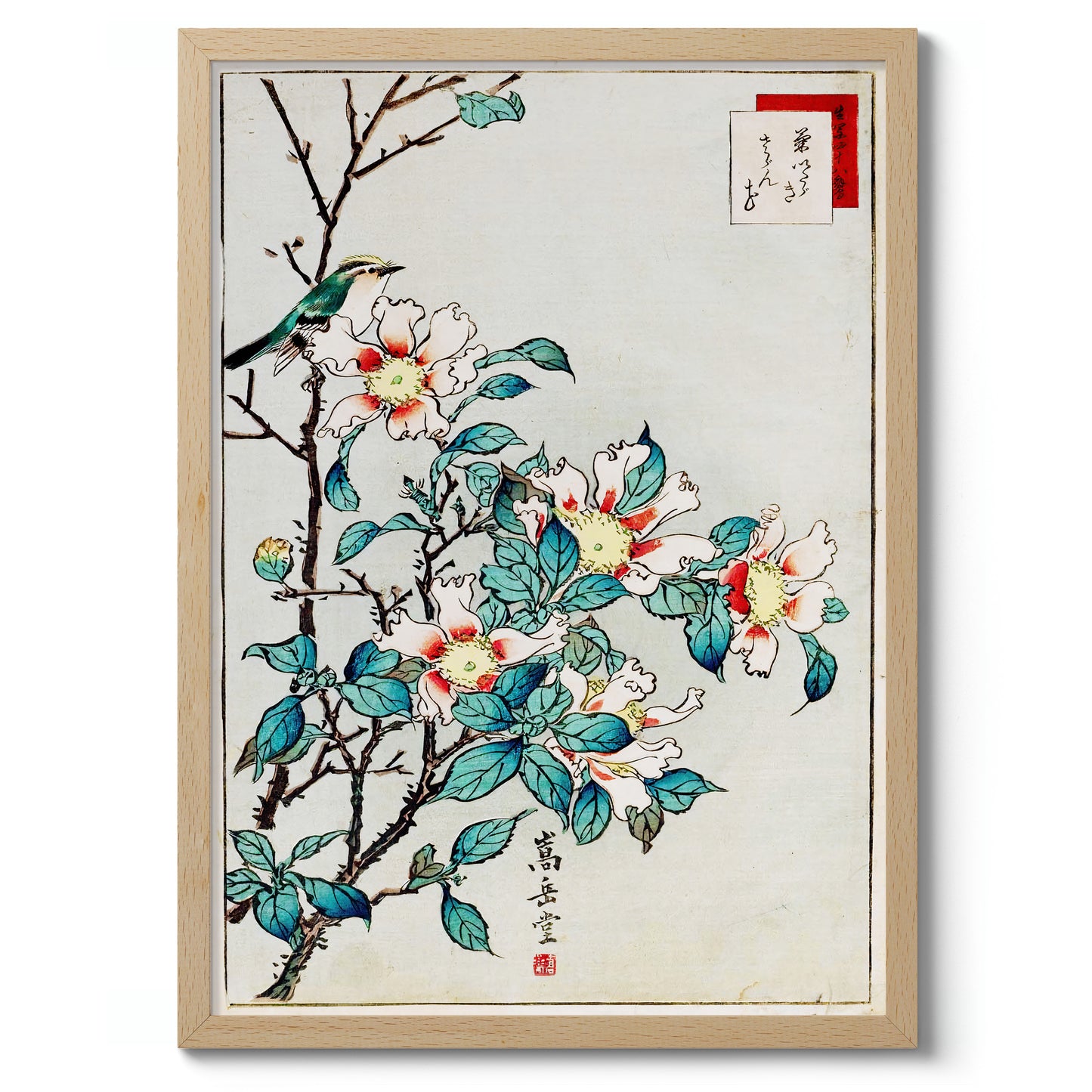 Blue Bird and Pink Flowers