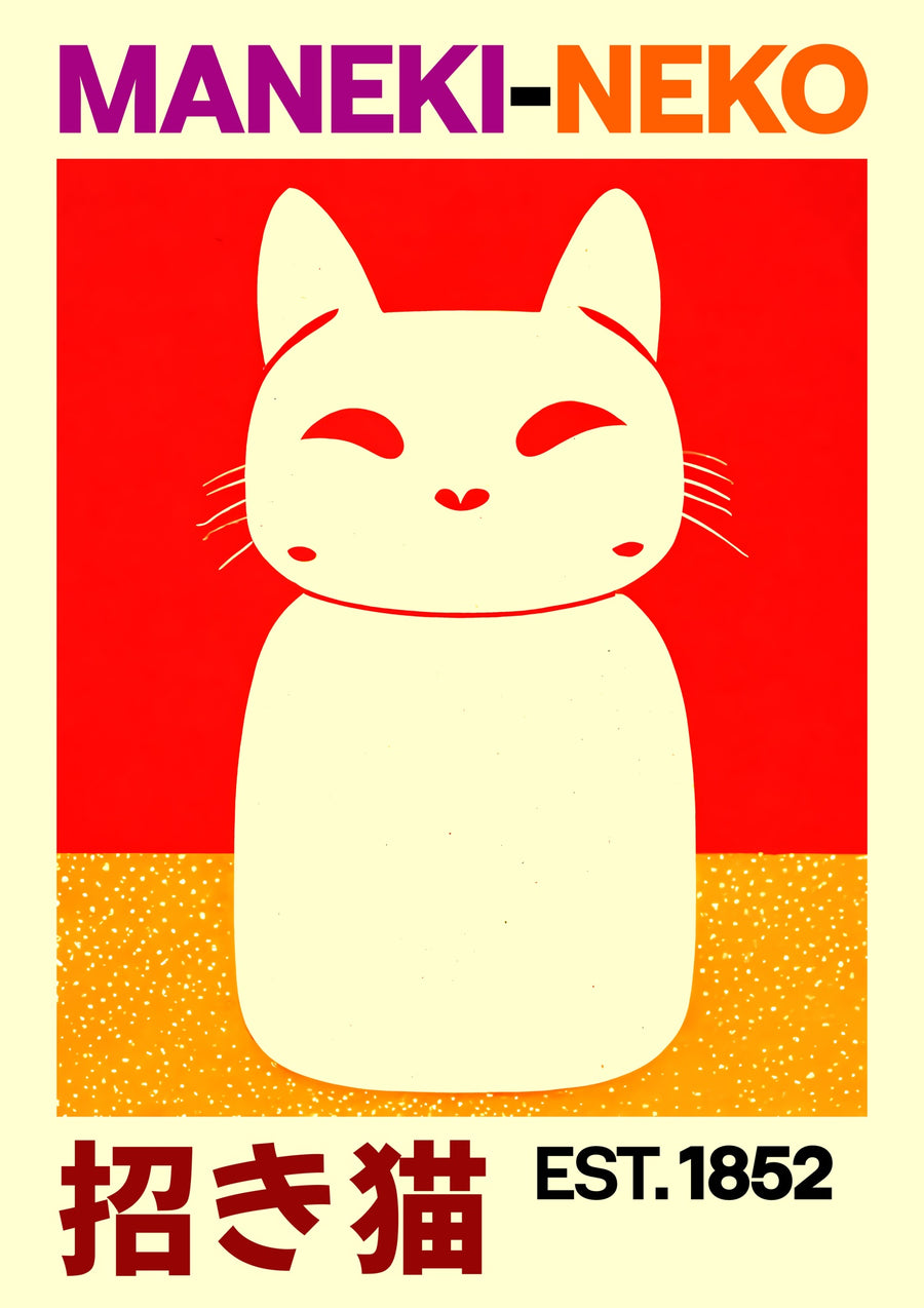 Maneki Neko Katze - Print Only frame
