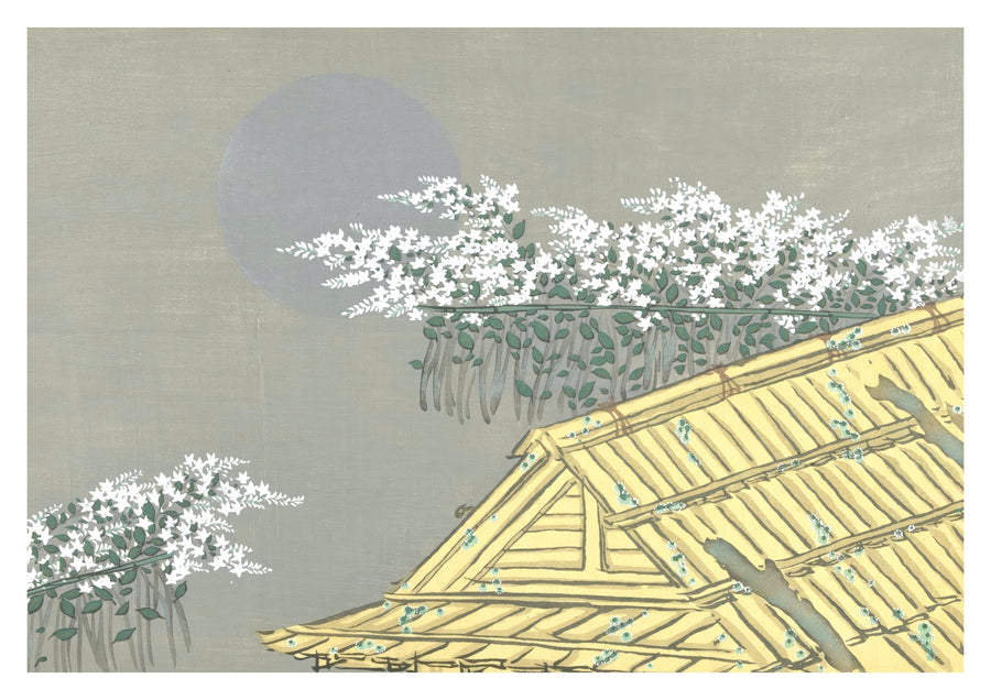 Witte bloemen bij het huis van Unohana - Print Only frame