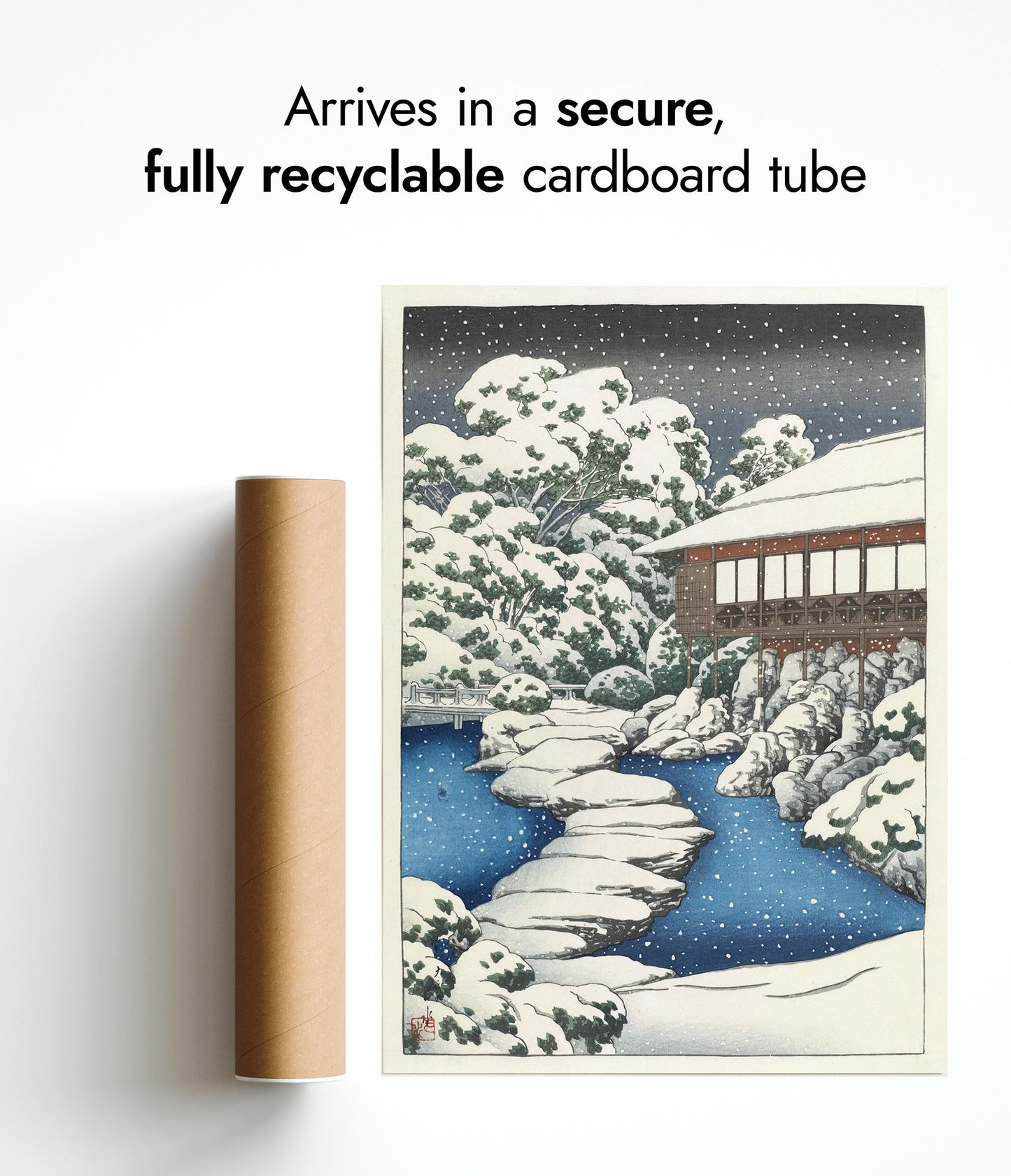 Neige dans une maison d'hôtes au bord de l'étang