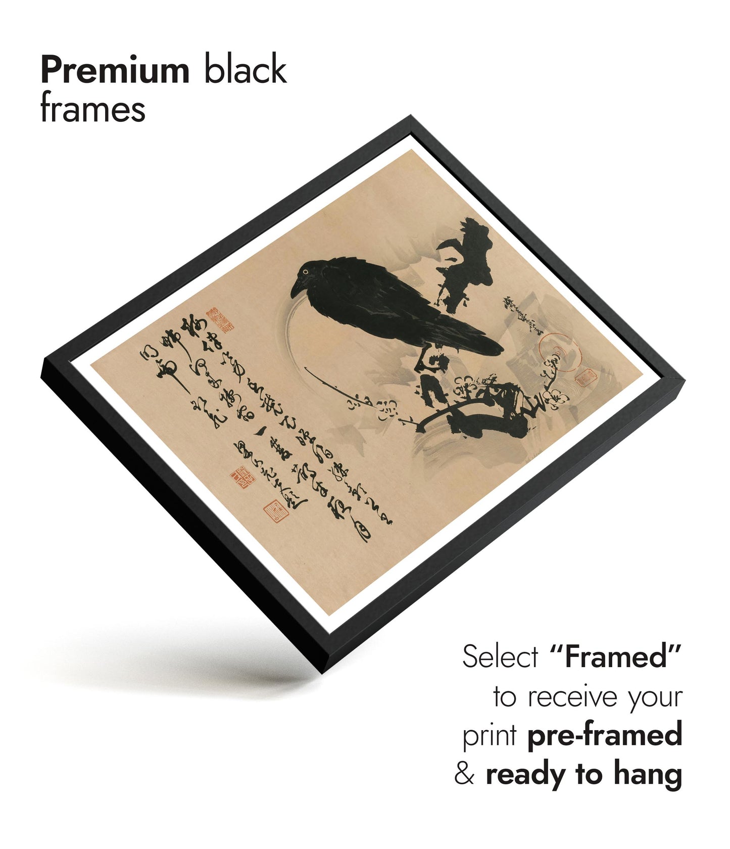 Full Moon with Crow on Plum Branch