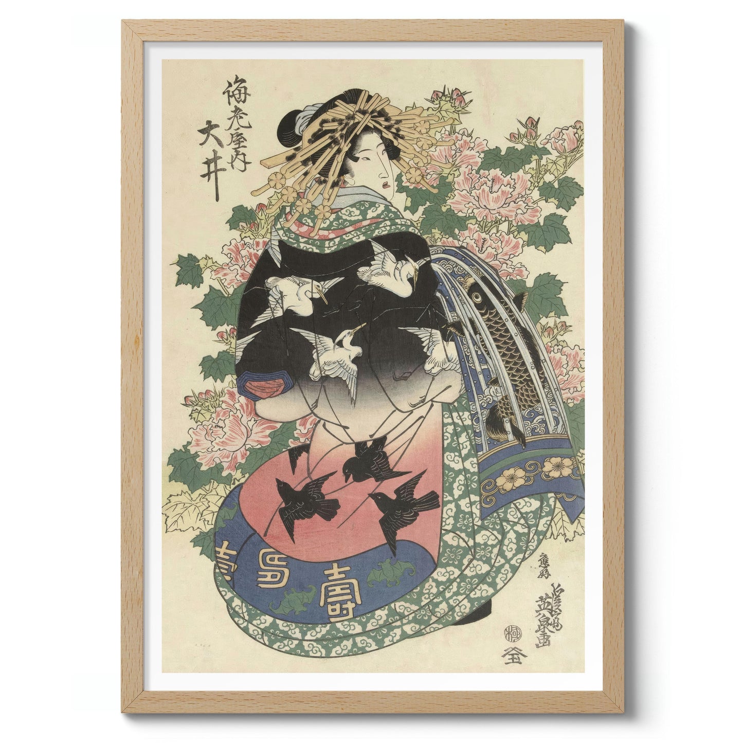 Courtesan with Crane-Print Robe