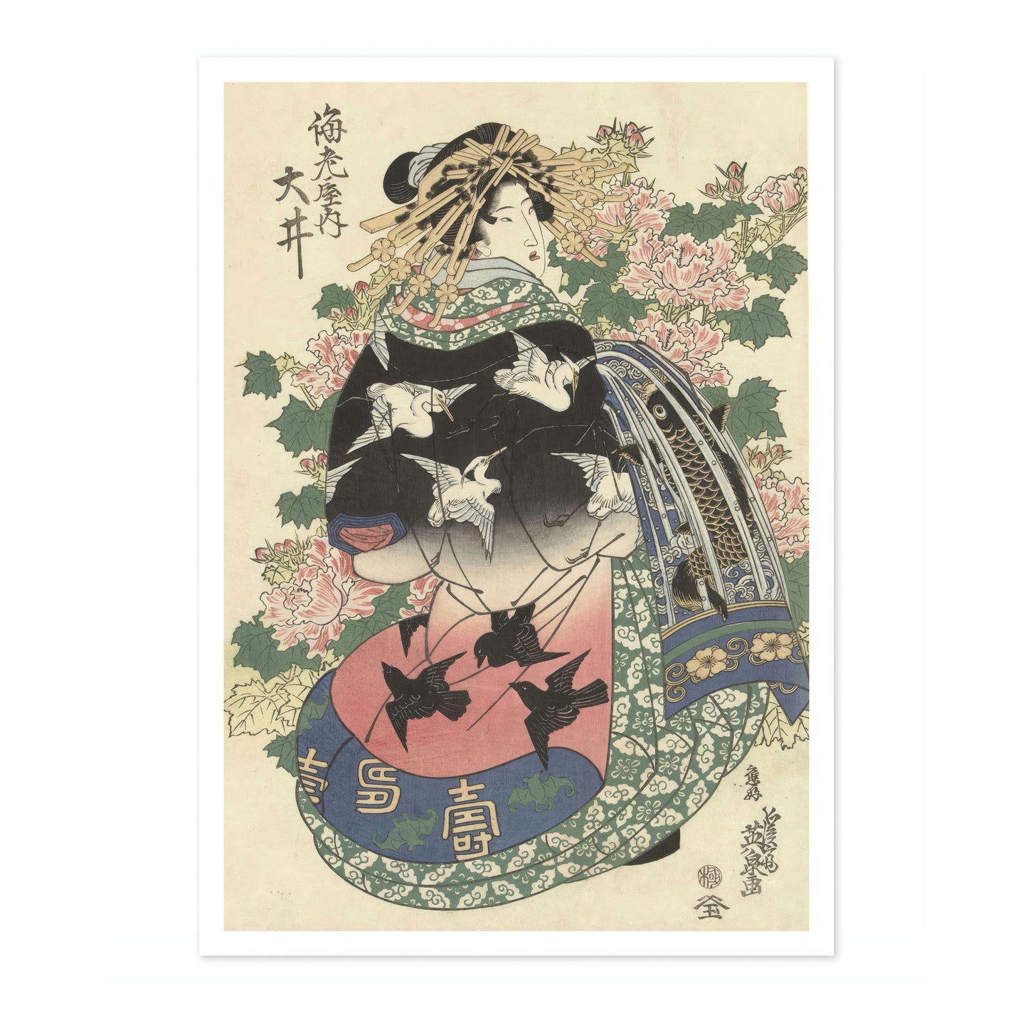 Courtesan with Crane-Print Robe