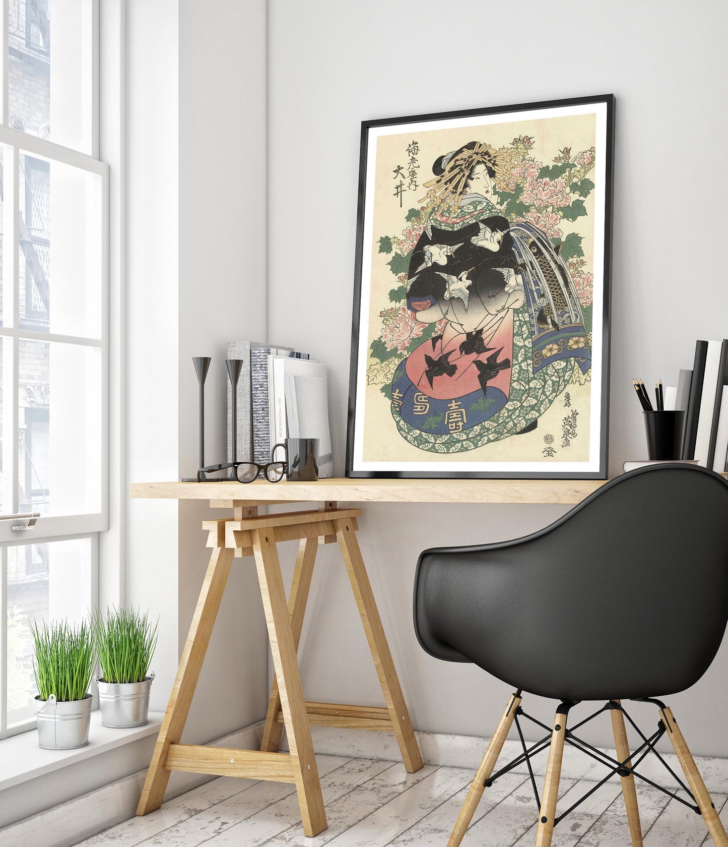 Courtesan with Crane-Print Robe