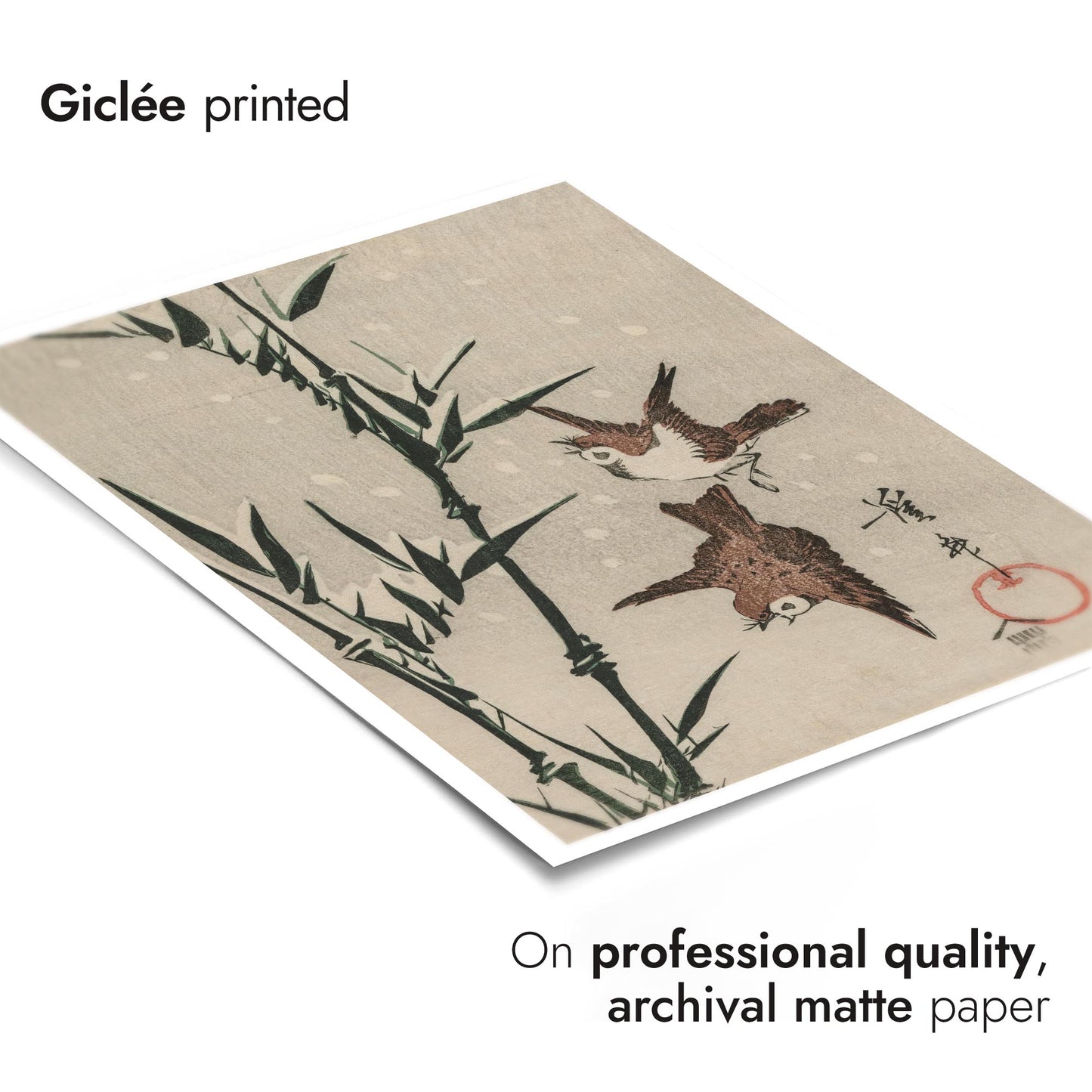 Sparrows, Bamboo & Falling Snow