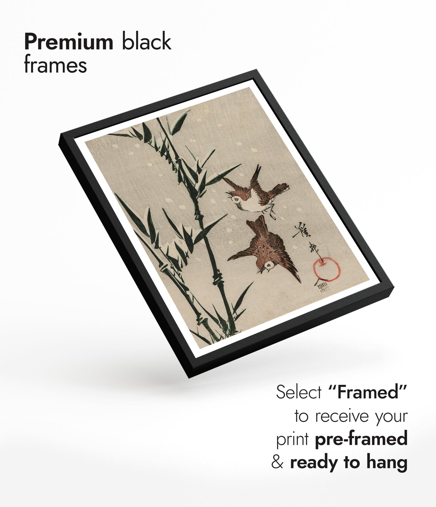 Sparrows, Bamboo & Falling Snow