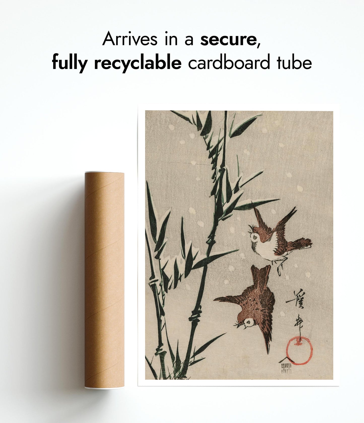 Sparrows, Bamboo & Falling Snow