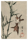 Sparrows, Bamboo & Falling Snow print