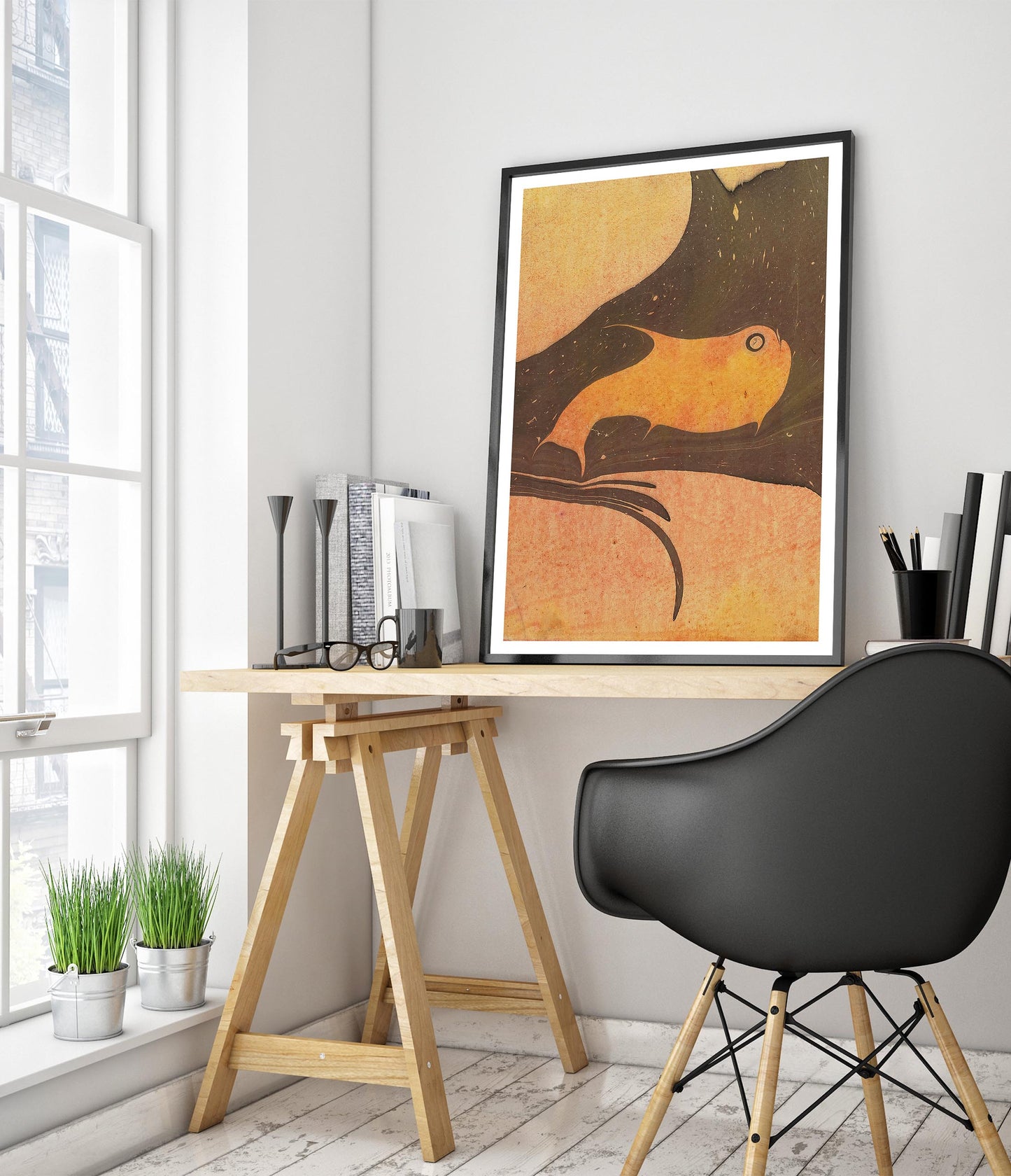 Komposition i brunt och gul-orange (Den lilla valen)