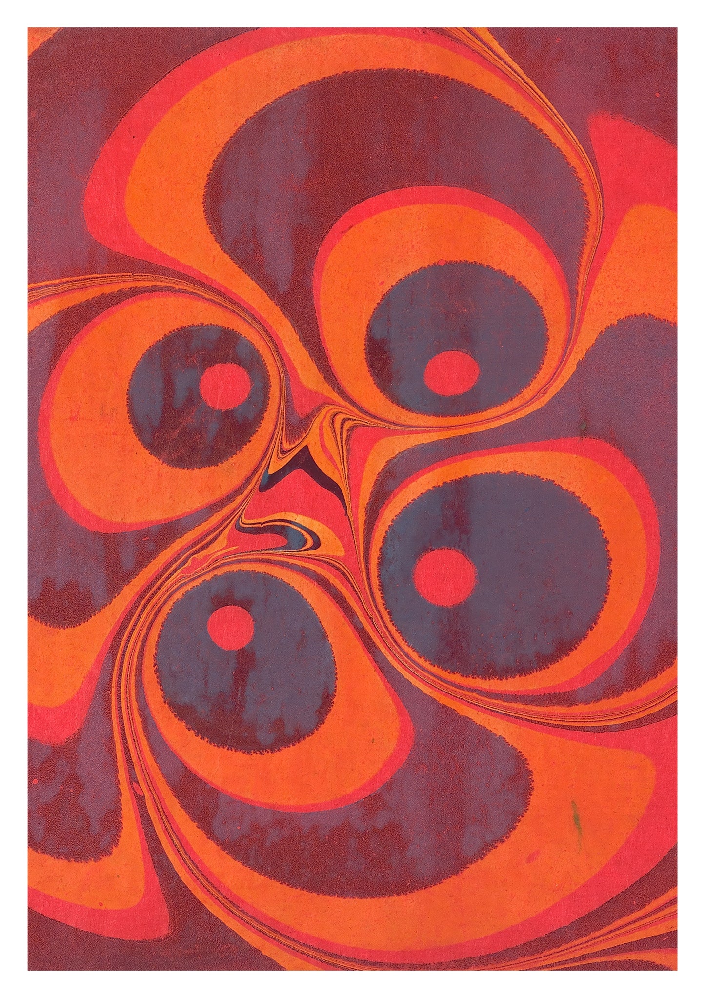 Marbled Paper in Blue, Orange & Red