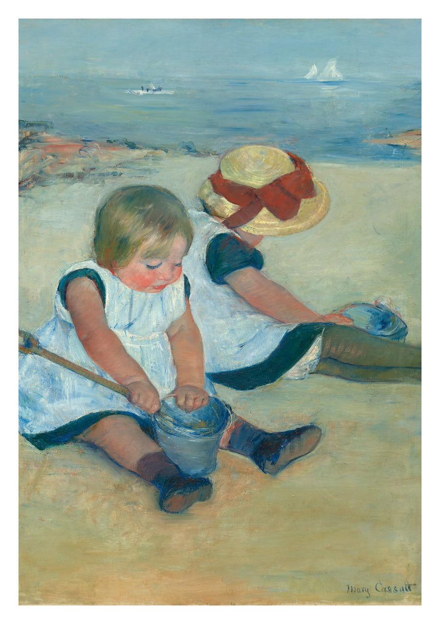 Kinder spielen am Strand - Print Only frame