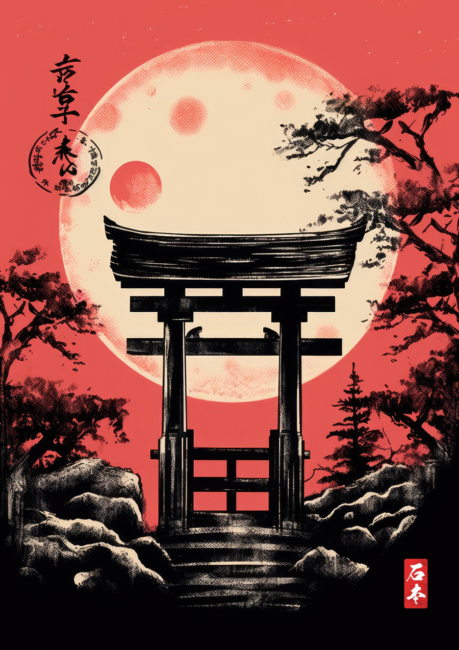 Japanse tempel bij schemering - Print Only frame