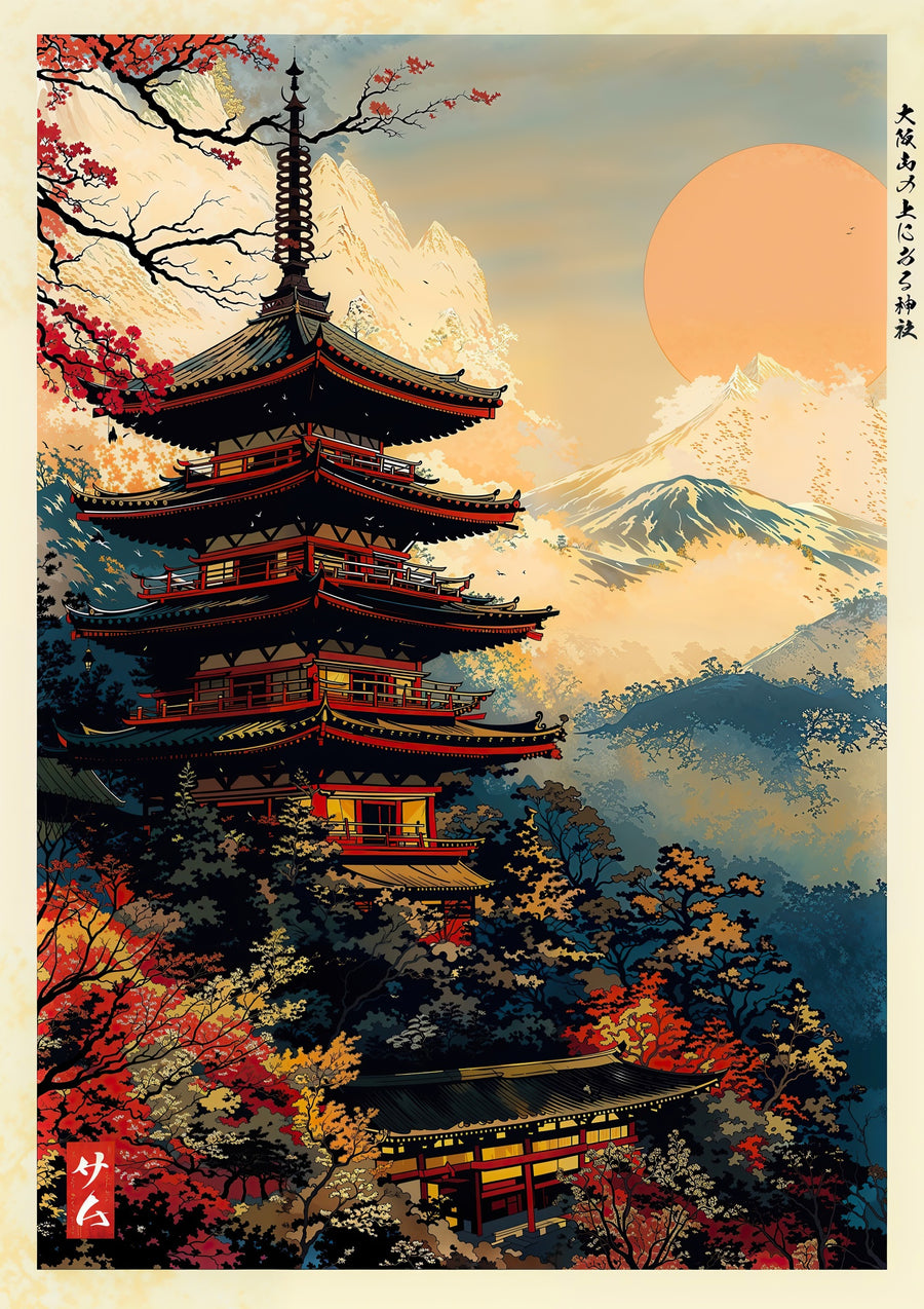 Tempel in de Bergen - Print Only frame