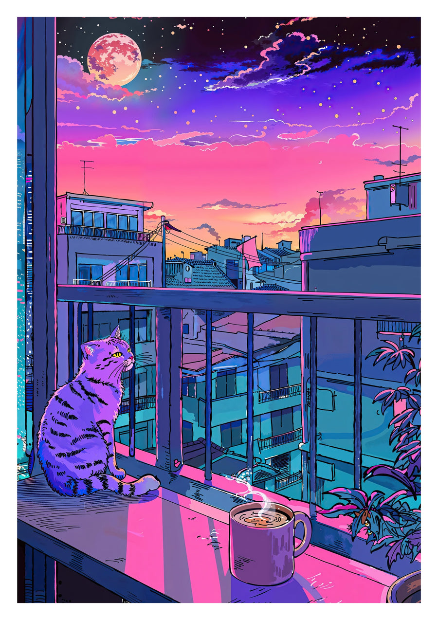 Lo-fi Cat on the Balcony - Print Only frame