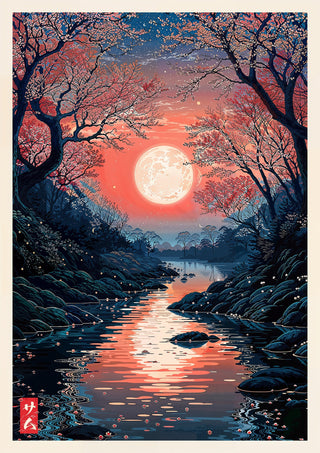 Red Moon, Cherry Blossom print