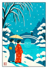Kimonos at the Bridge in the Snow print