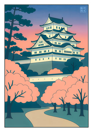 Osaka-kasteel bij zonsondergang print