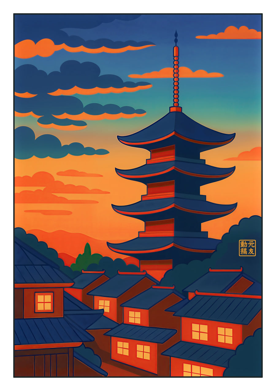 Pagoda at Sunset - Print Only frame