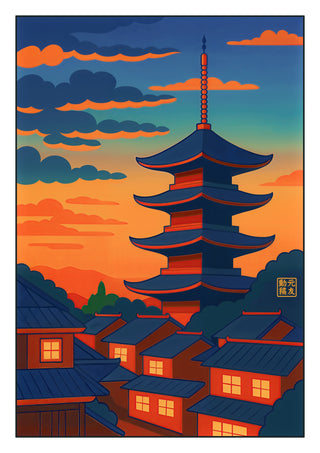 Pagoda at Sunset print
