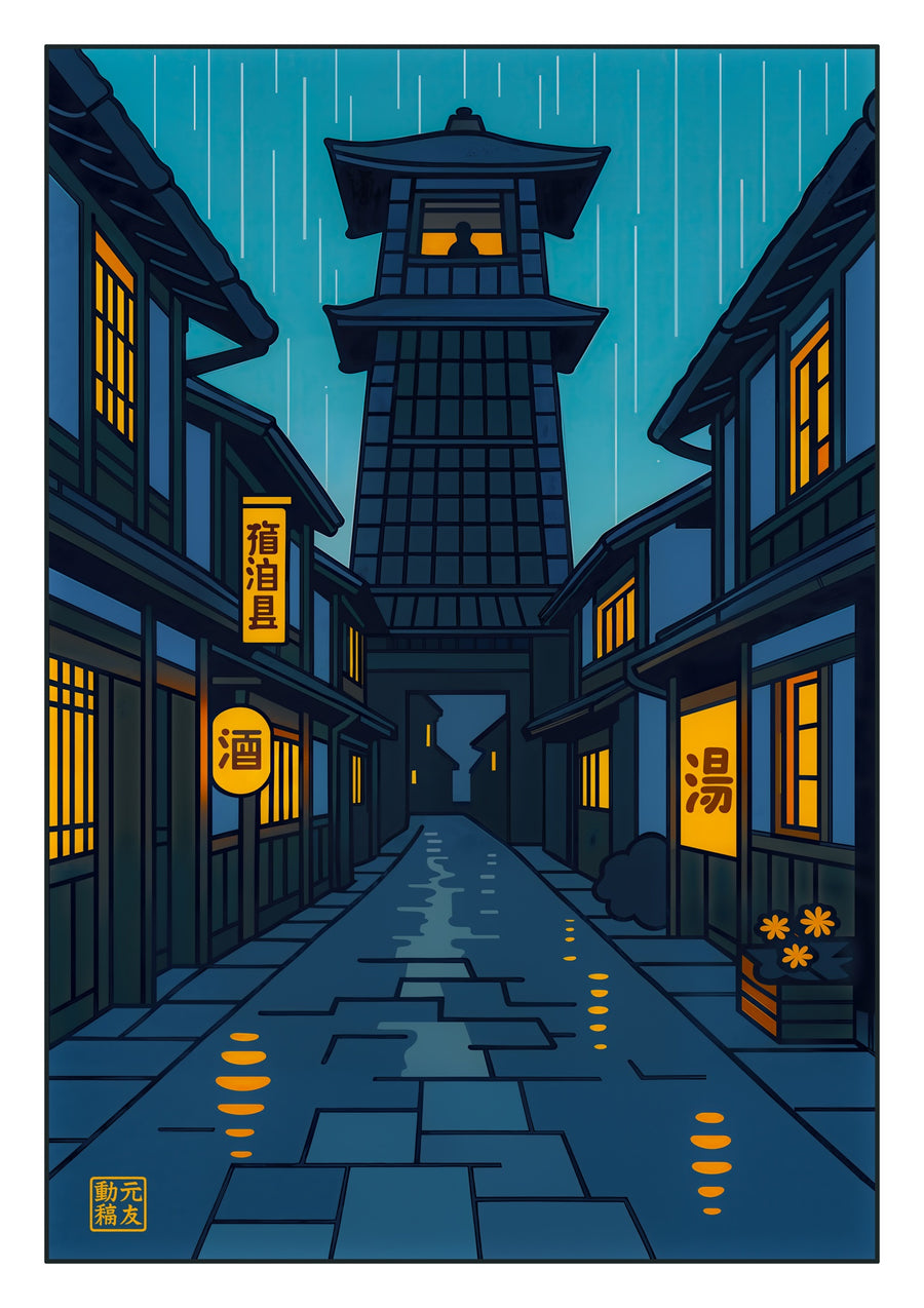 Guard Tower in the Rain - Print Only frame