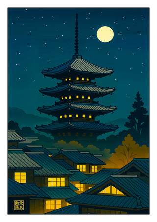 Pagoda by Moonlight print