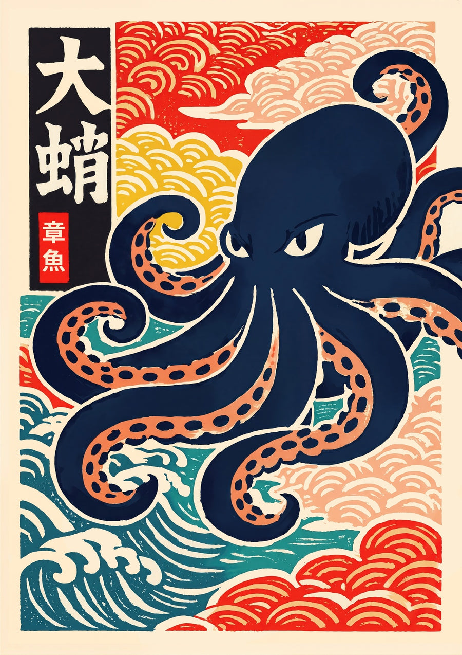 Japanese Ukiyo-E Octopus - Print Only frame