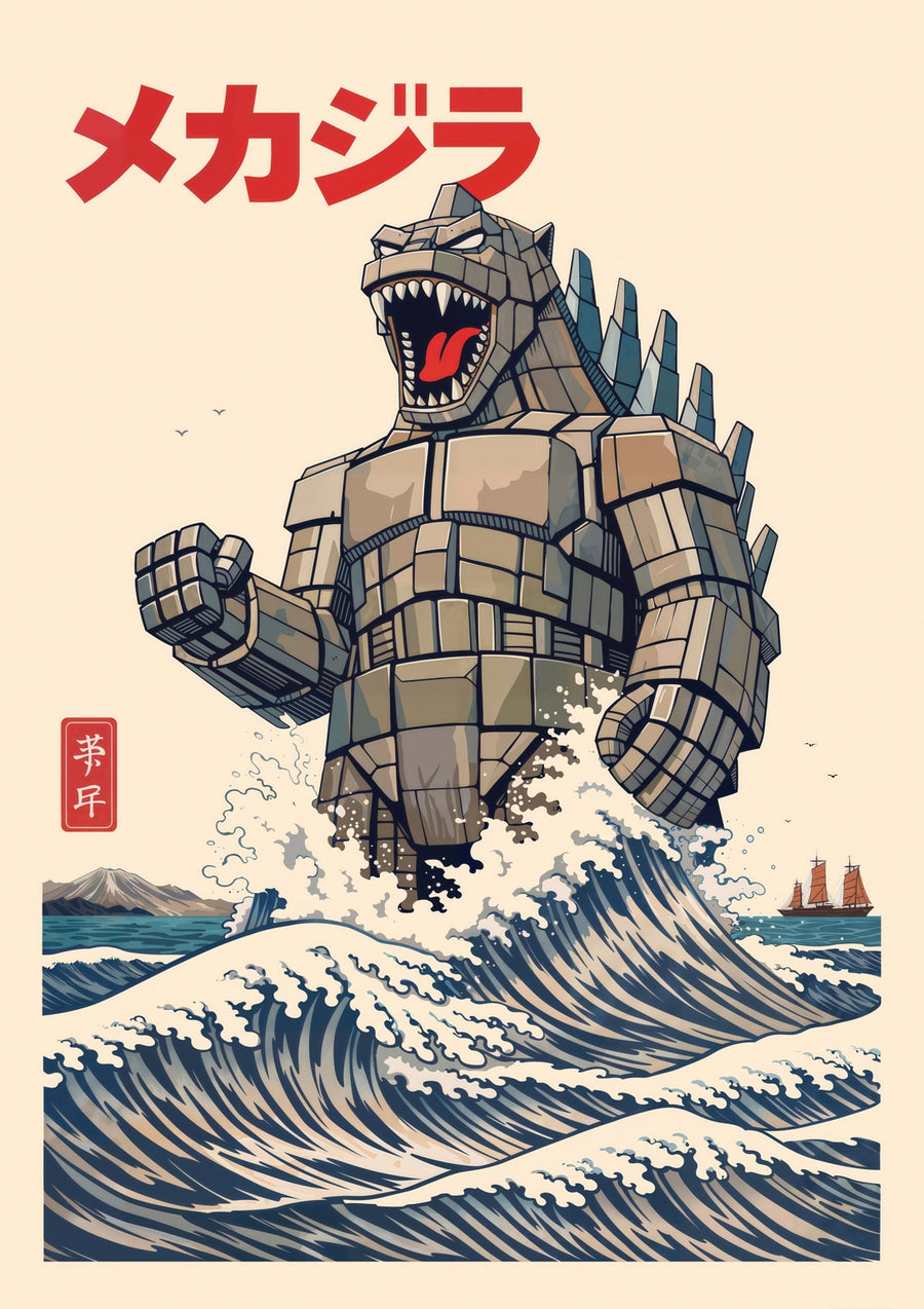 Great Wave of MechZilla - Print Only frame