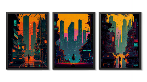 Neon City Skyline - Set of 3