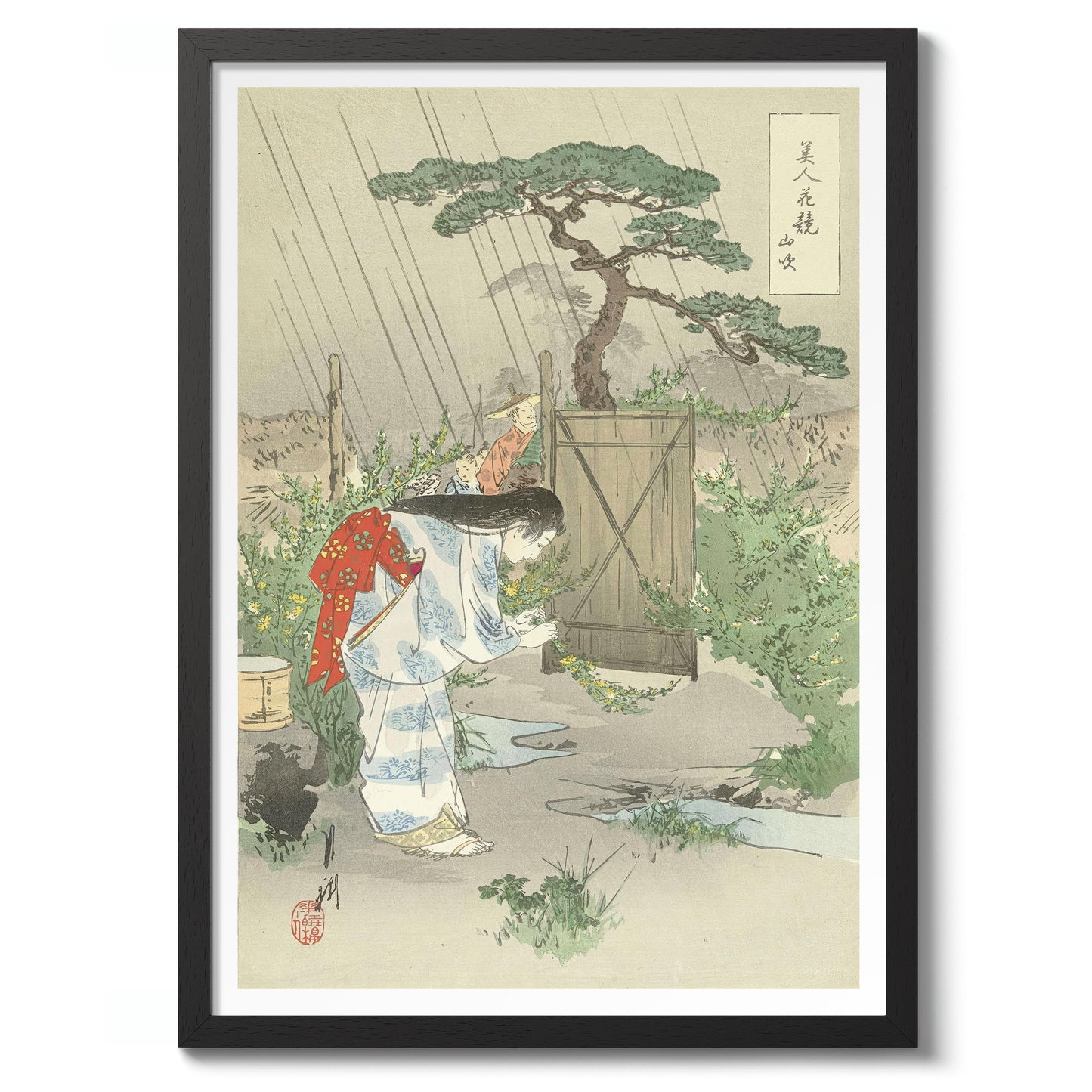 Woman Bending Over Yamabuki Bush