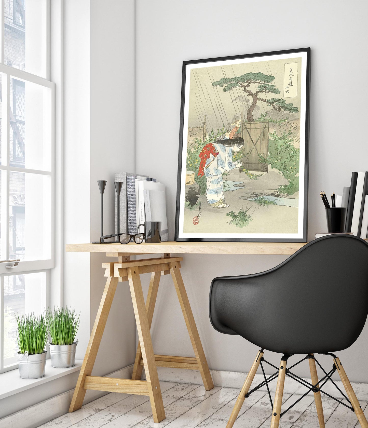 Woman Bending Over Yamabuki Bush