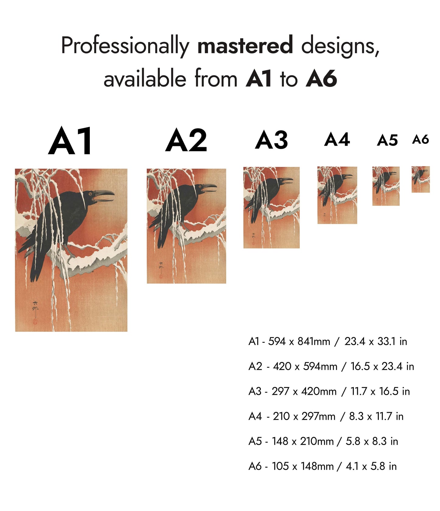 Crow on a Snowy Branch at Sunset