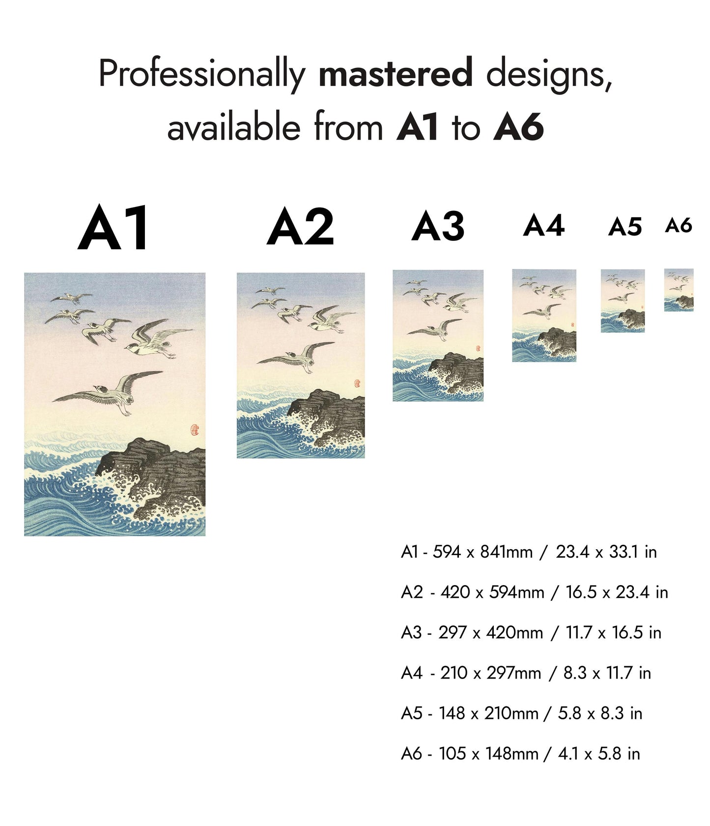 Five Seagulls Above a Rock in the Sea