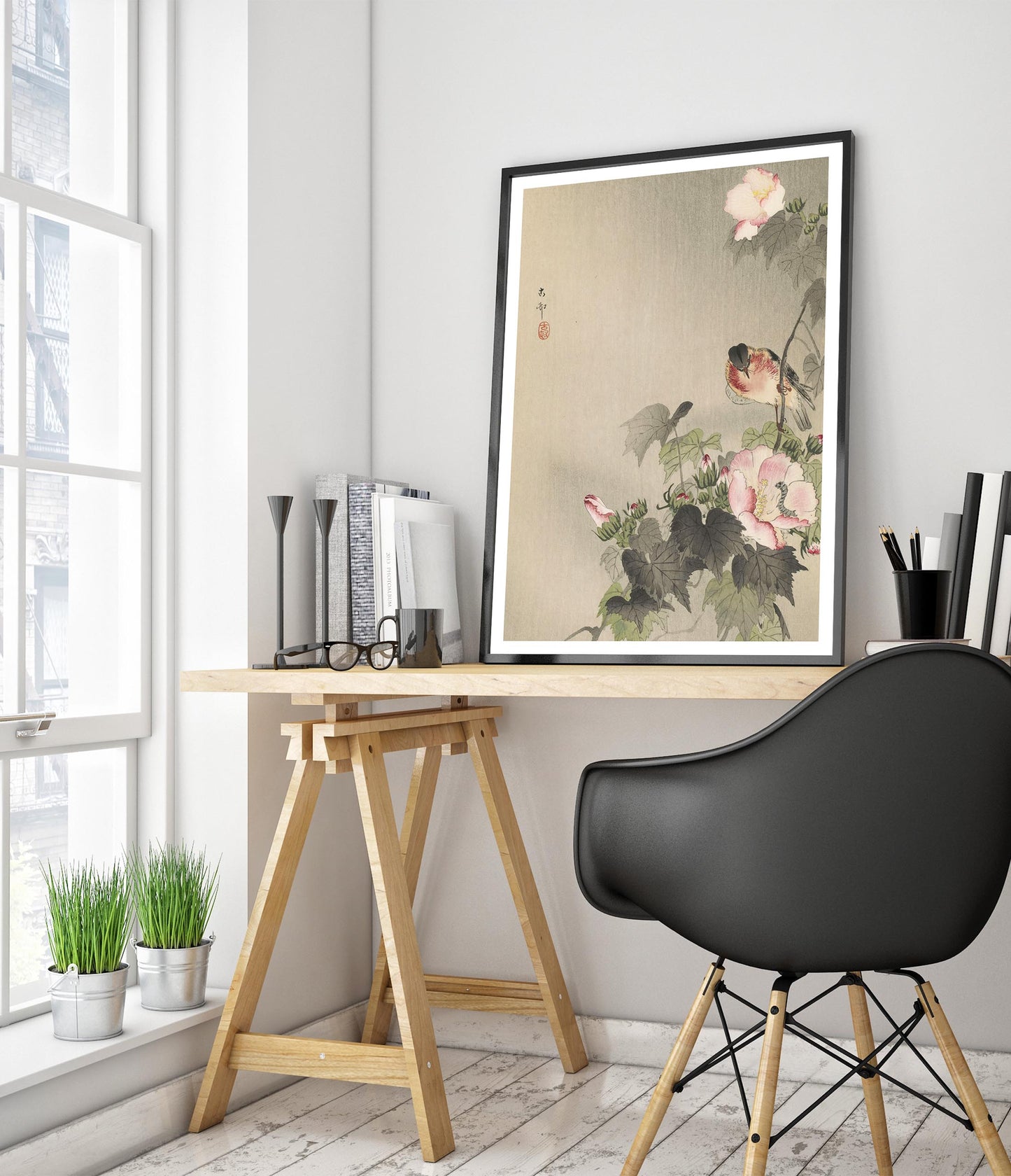 Sädesärla sittande på blommande gren