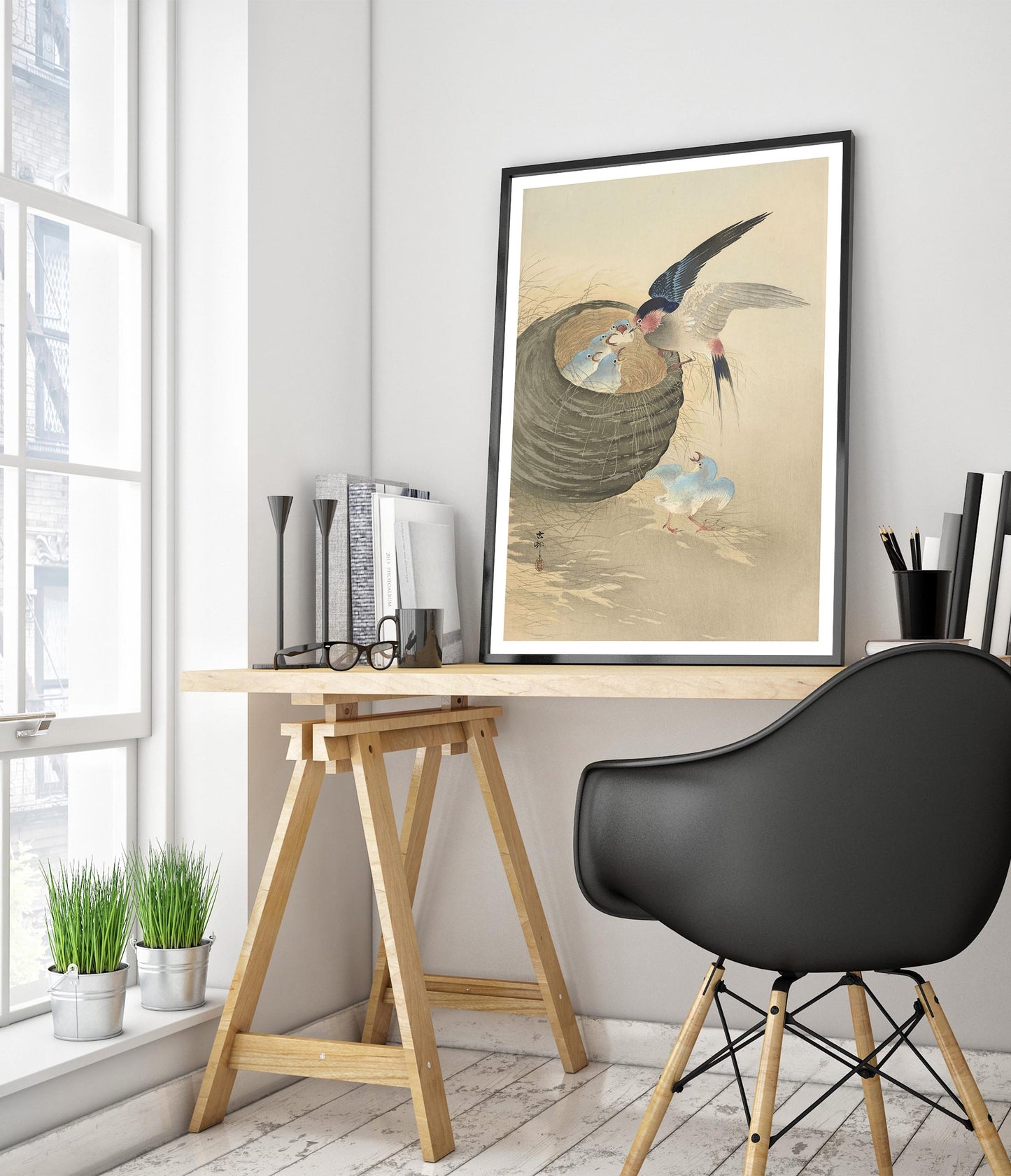 Swallow Feeding Babies in Nest