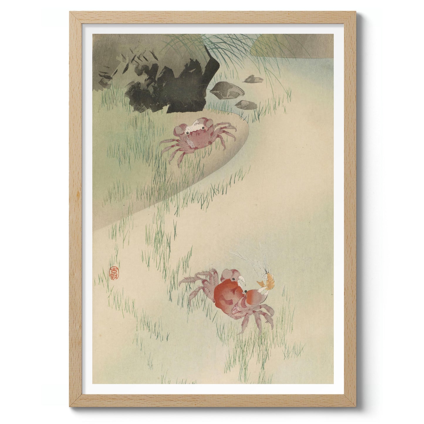 Twee krabben, riet erachter