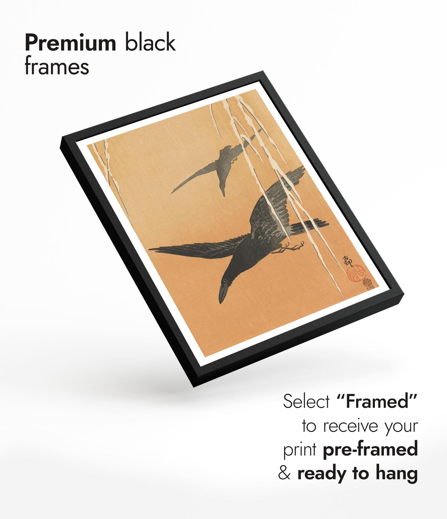 Two Crows in Flight & Snow-Covered Willow