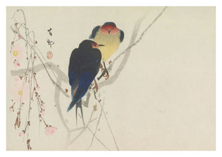 Two Swallows Perched on Weeping Cherry print
