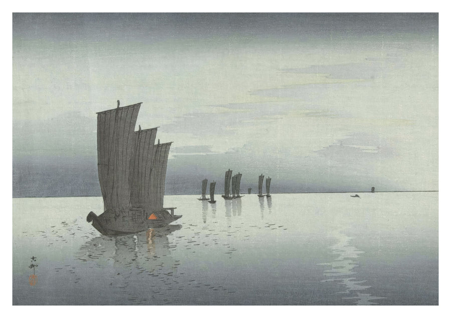 Bateaux de pêche la nuit - Print Only frame