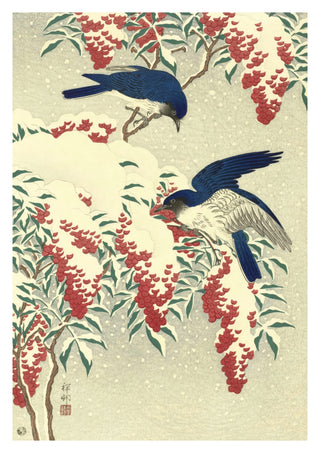 Flycatchers on a Nandina Bush print