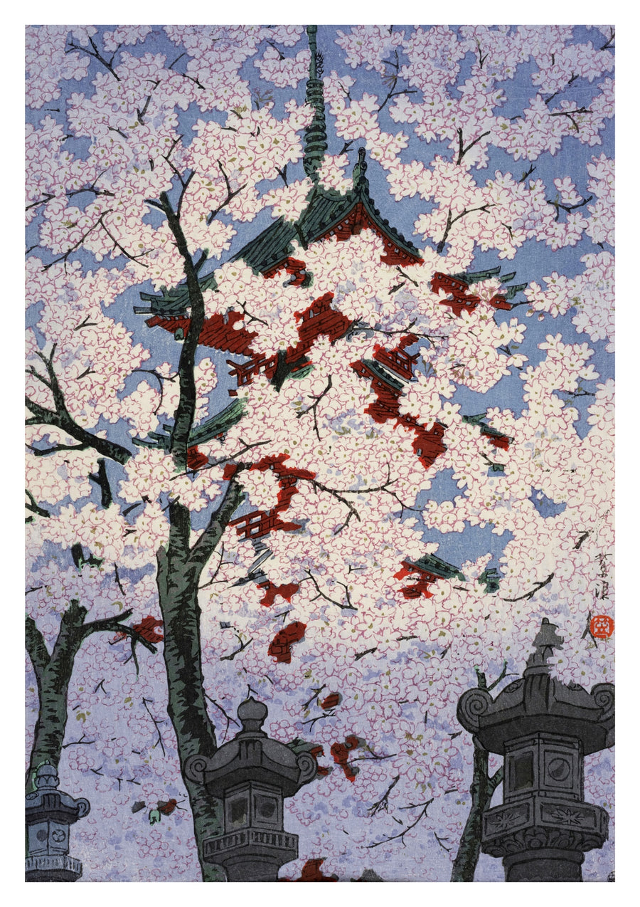 Körsbärsblommor i Ueno Toshogo - Print Only frame