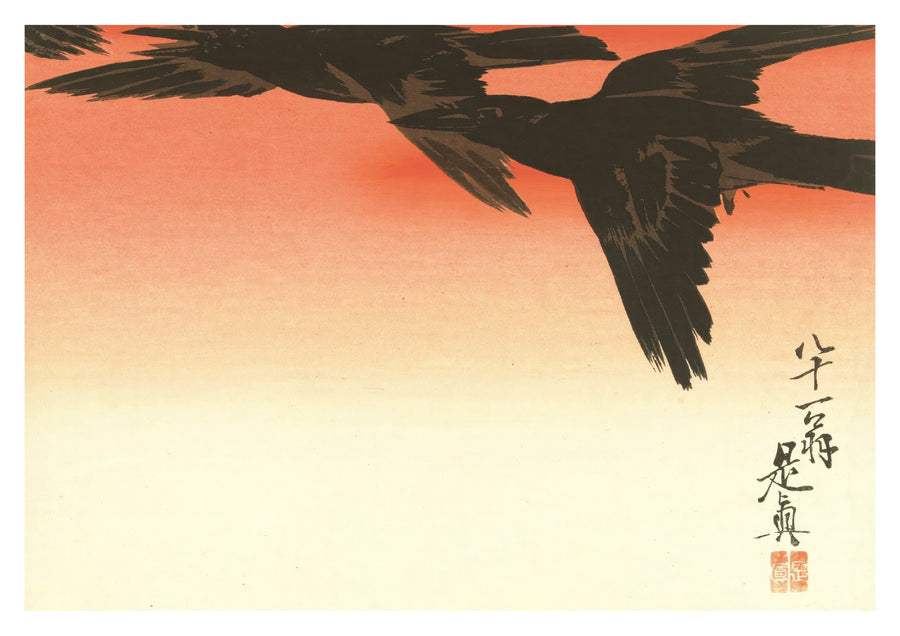 Kraaien tegen een rode lucht - Print Only frame