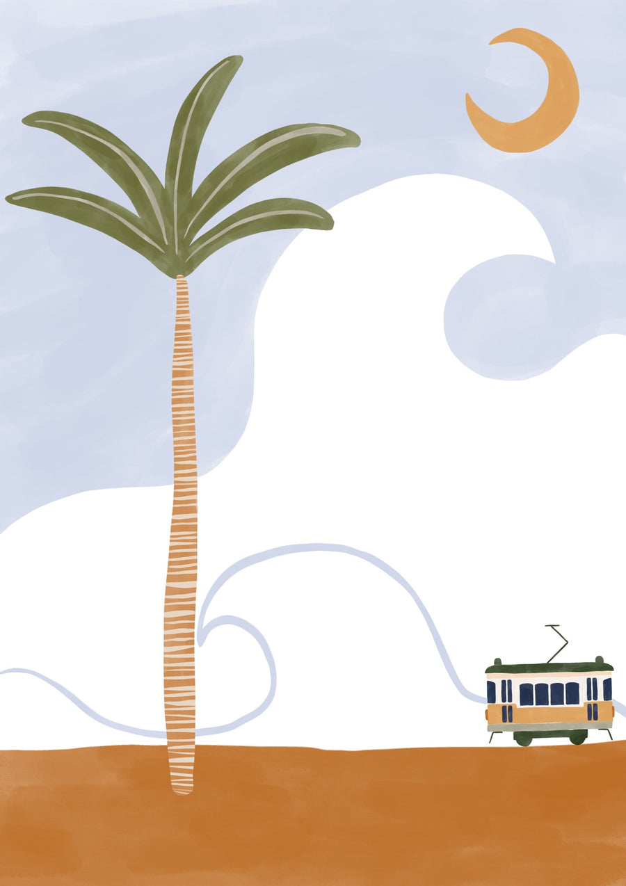 Little Tram on a Beach - Print Only frame