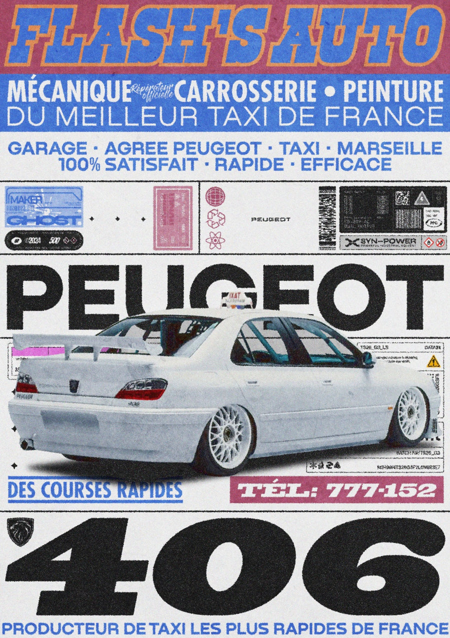 406 French Taxi Car - Print Only frame